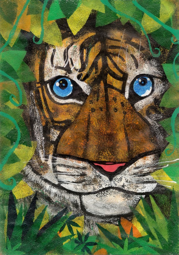 葉っぱで隠れる虎｜大峯直幸｜80-1｜全国のギャラリー｜旅する絵の